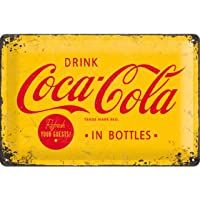 Los mejores  - Nostalgic-Art Coca Cola Logo Yellow Placa Decorativa- Metal- Amarillo y Rojo- 20 x 30 cm
